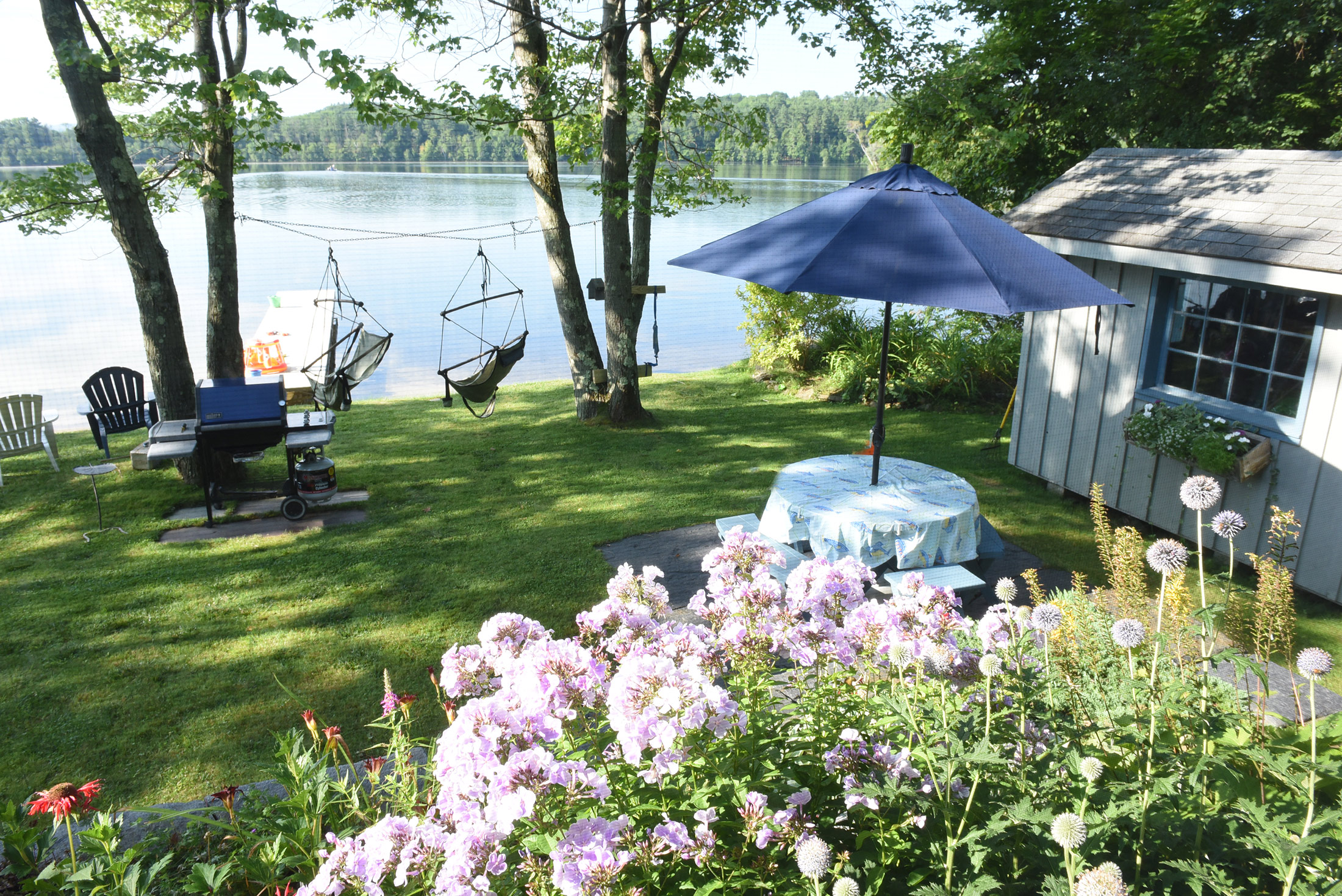 Rental cottage porch overlooking lake